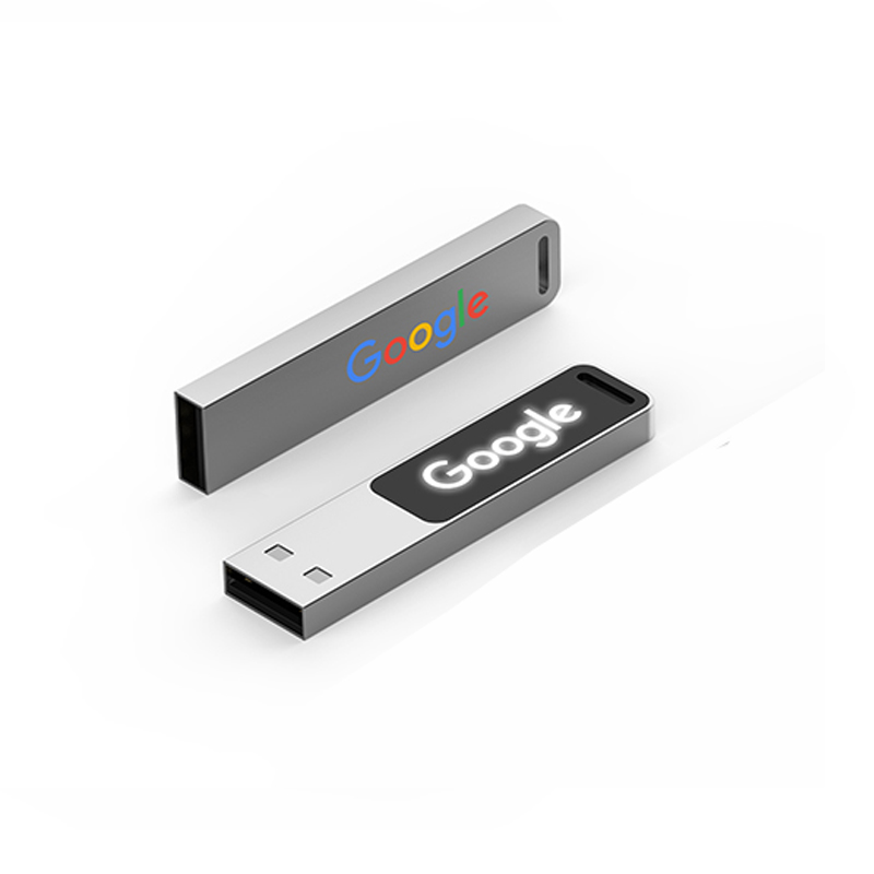 Moderna memoria USB de metal en forma de elipse con luz LED